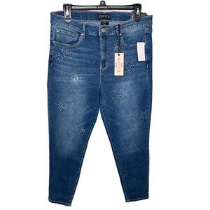 Nanette Belle High Rise Ankle Skinny Jeans Blue With Rhinestone Detail Size 12